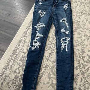 American Eagle Outfitters Dark Blue Distressed Skinny Jeans